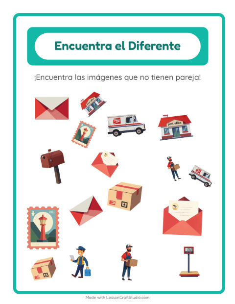 Vista previa de la hoja de Encuentra Los Objetos con Oficina de correos para jardín infantil