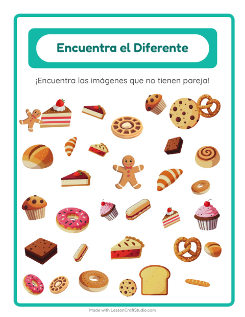 Vista previa de la hoja de Encuentra Los Objetos con Panadería para jardín infantil
