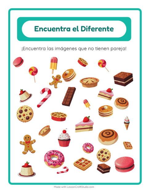 Vista previa de la hoja de Encuentra Los Objetos con Postres y dulces para jardín infantil