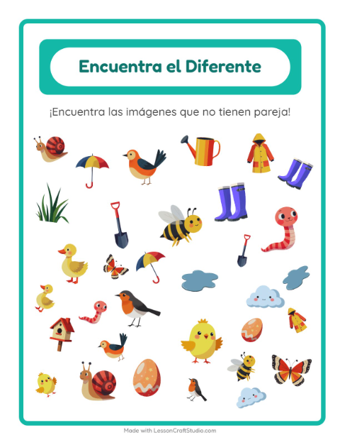 Vista previa de la hoja de Encuentra Los Objetos con Primavera para jardín infantil