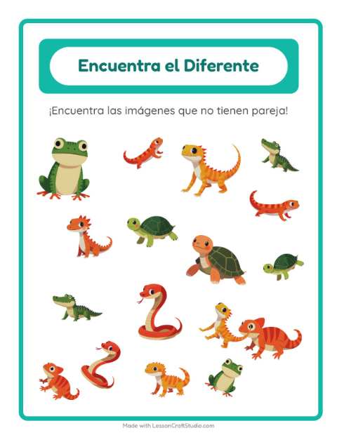 Vista previa de la hoja de Encuentra Los Objetos con Reptiles y anfibios para jardín infantil