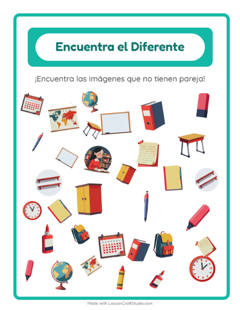 Vista previa de la hoja de Encuentra Los Objetos con Salón de clases para jardín infantil
