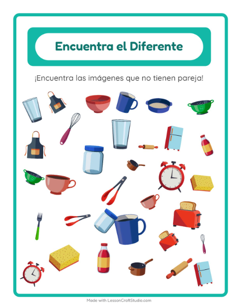 Vista previa de la hoja de Encuentra Los Objetos con Utensilios de cocina para jardín infantil
