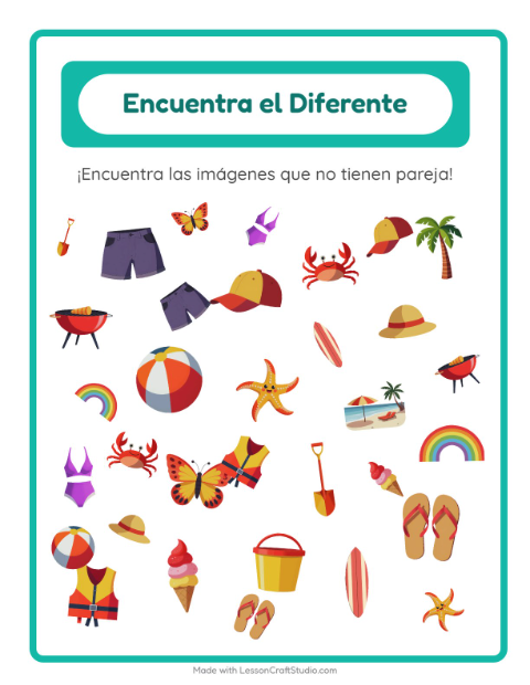 Vista previa de la hoja de Encuentra Los Objetos con Verano para jardín infantil