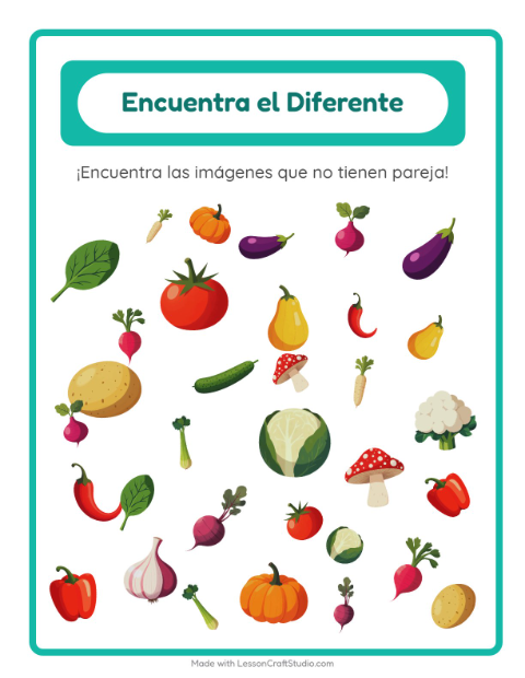Vista previa de la hoja de Encuentra Los Objetos con Verduras para jardín infantil