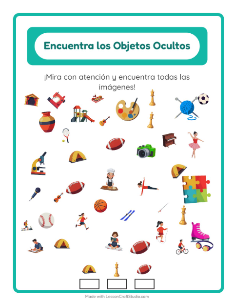 Vista previa de la hoja de Encuentra Los Objetos con Actividades para jardín infantil