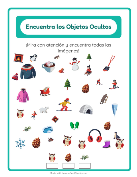 Vista previa de la hoja de Encuentra Los Objetos con Invierno para jardín infantil