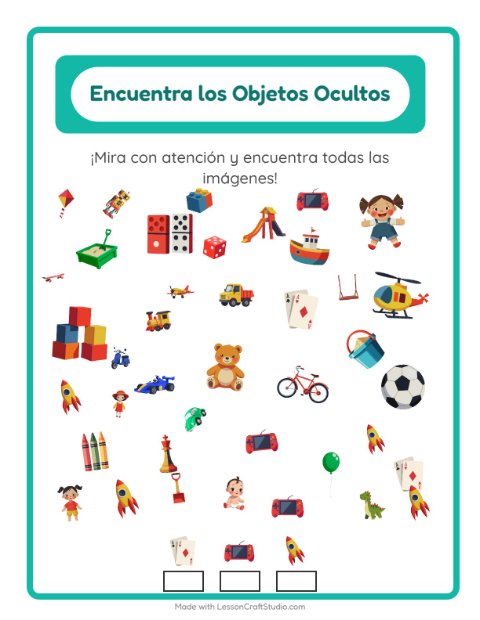 Vista previa de la hoja de Encuentra Los Objetos con Juguetes para jardín infantil