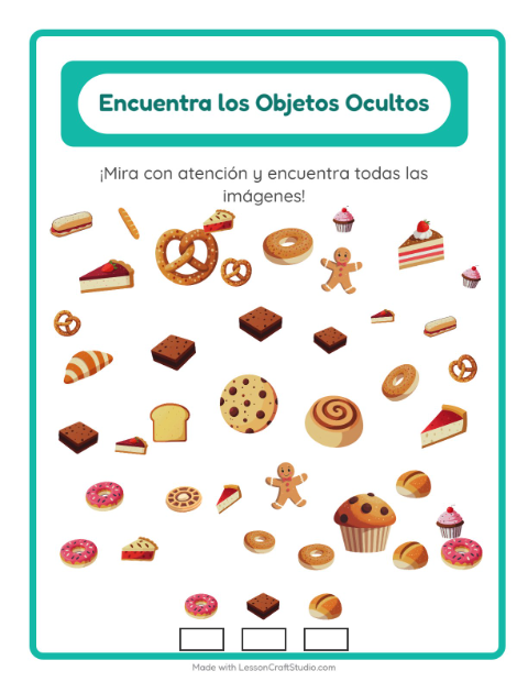 Vista previa de la hoja de Encuentra Los Objetos con Panadería para jardín infantil