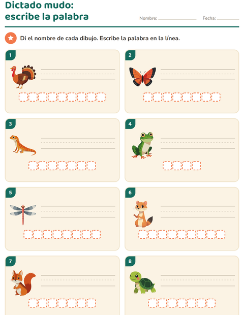Vista previa de la hoja de Escribir la palabra con Criaturas del bosque para grado 1