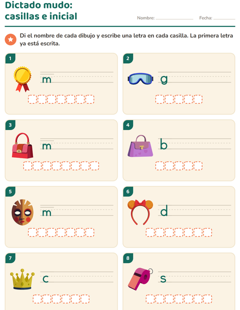 Vista previa de la hoja de Escribir la palabra con Accesorios para grado 1