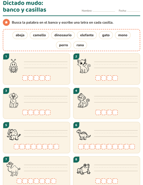 Vista previa de la hoja de Escribir la palabra con Animales BN 3 para grado 1