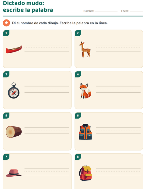 Vista previa de la hoja de Escribir la palabra con Campamento para grado 1