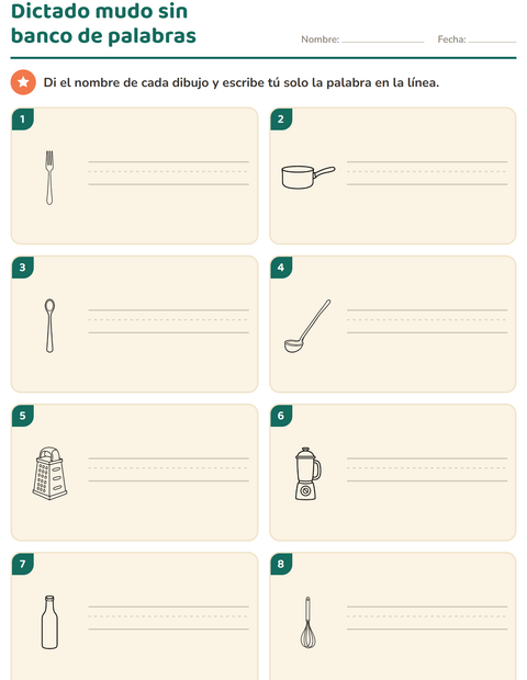 Vista previa de la hoja de Escribir la palabra con Cocina BN para grado 1
