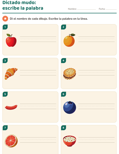 Vista previa de la hoja de Escribir la palabra con Desayuno para grado 1