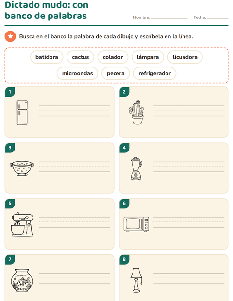 Vista previa de la hoja de Escribir la palabra con Hogar BN para grado 1