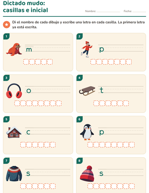 Vista previa de la hoja de Escribir la palabra con Invierno para grado 1