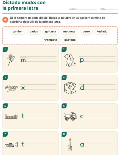 Vista previa de la hoja de Escribir la palabra con Juguetes BN 2 para grado 1