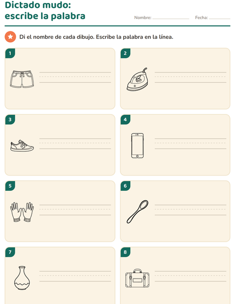 Vista previa de la hoja de Escribir la palabra con Objetos BN para grado 1