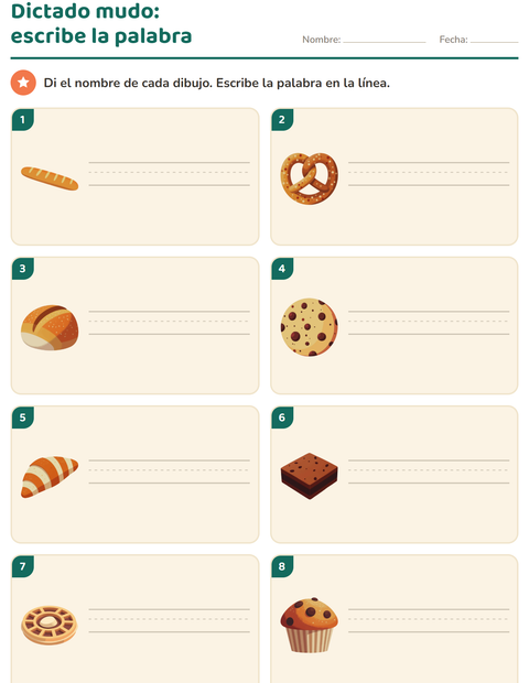 Vista previa de la hoja de Escribir la palabra con Panadería para grado 1