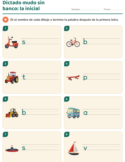 Vista previa de la hoja de Escribir la palabra con Vehículos para grado 1