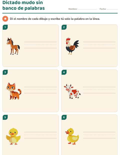 Vista previa de la hoja de Escribir la palabra con Animales de granja para grado 1