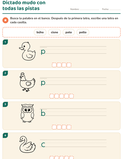 Vista previa de la hoja de Escribir la palabra con Aves ByN 2 para grado 1