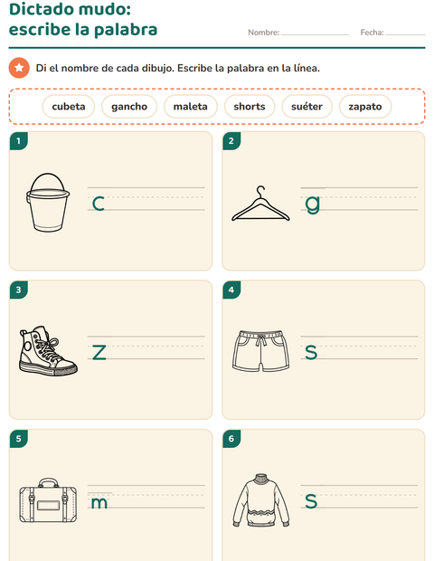 Vista previa de la hoja de Escribir la palabra con Objetos BN para grado 1