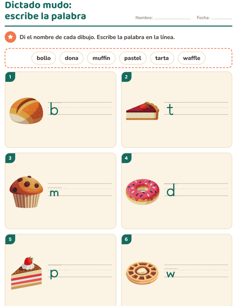Vista previa de la hoja de Escribir la palabra con Panadería para grado 1