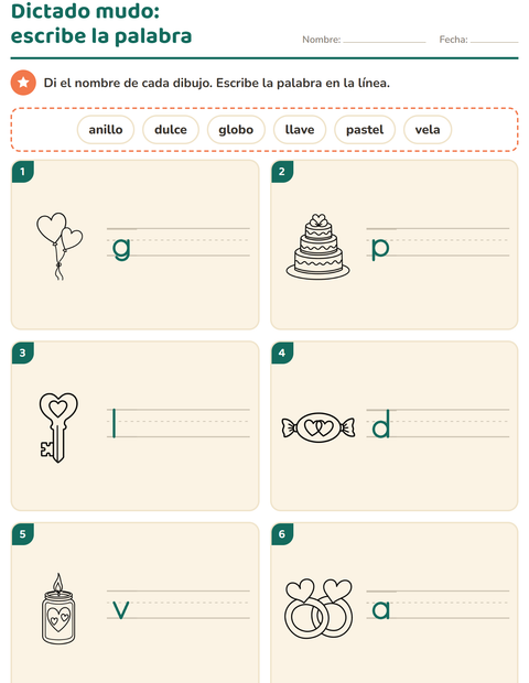 Vista previa de la hoja de Escribir la palabra con San Valentín BN para grado 1