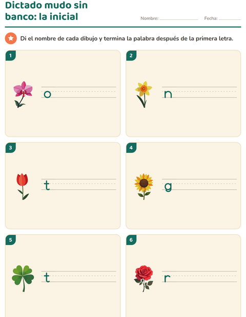Vista previa de la hoja de Escribir la palabra con Flores para grado 1