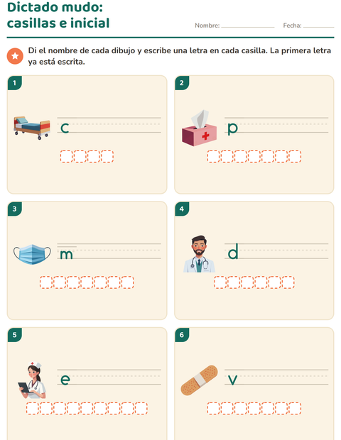 Vista previa de la hoja de Escribir la palabra con Hospital para grado 1