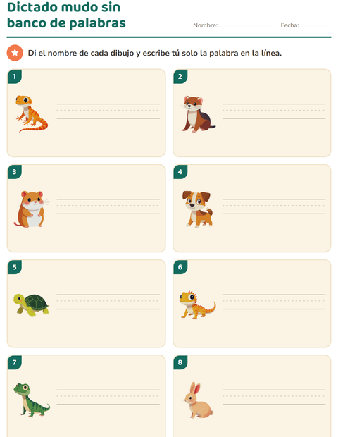Vista previa de la hoja de Escribir la palabra con Mascotas para grado 1