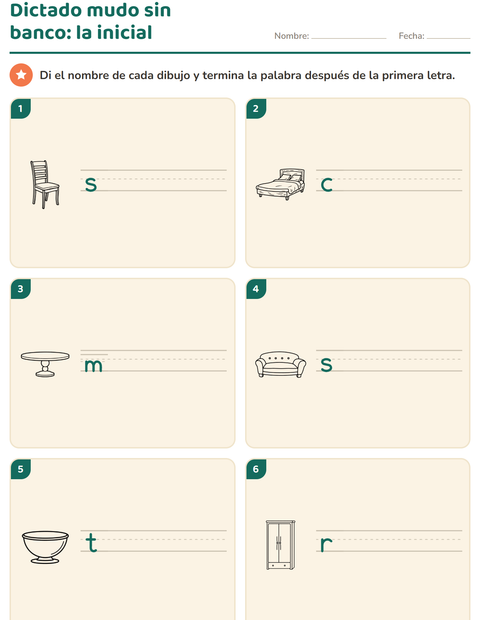 Vista previa de la hoja de Escribir la palabra con Muebles BN para grado 1