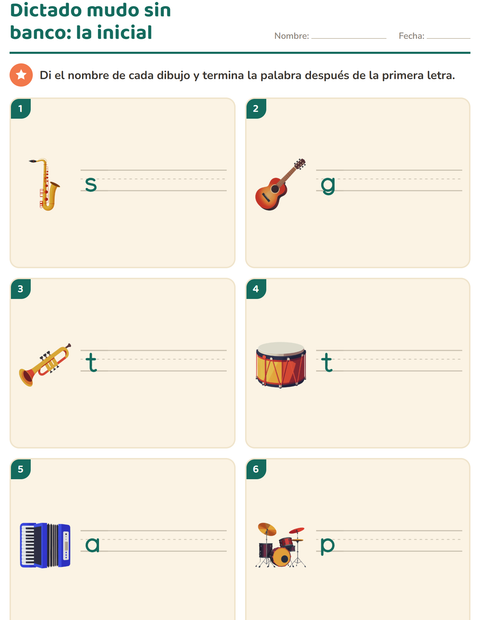 Vista previa de la hoja de Escribir la palabra con Música para grado 1