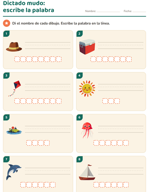 Vista previa de la hoja de Escribir la palabra con Playa para grado 1