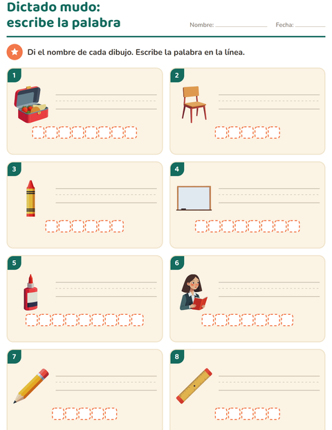 Vista previa de la hoja de Escribir la palabra con Salón de clases para grado 1