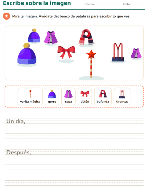 Vista previa de la hoja de Escribir sobre la imagen con Accesorios para grado 2