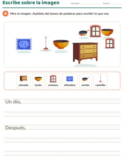 Vista previa de la hoja de Escribir sobre la imagen con Alrededor de la casa para grado 2