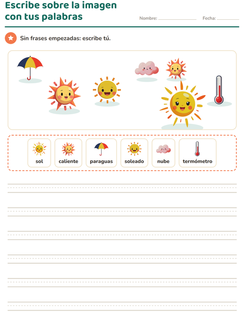 Vista previa de la hoja de Escribir sobre la imagen con Clima para grado 2
