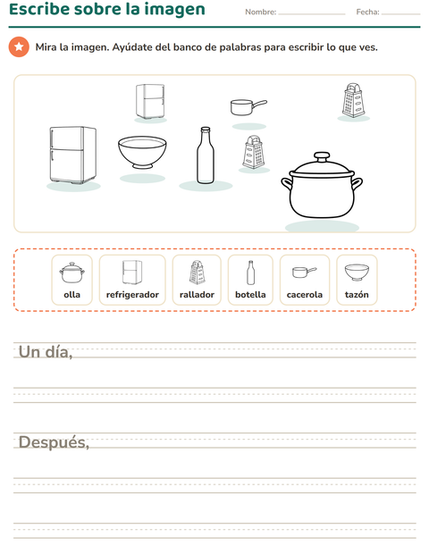 Vista previa de la hoja de Escribir sobre la imagen con Cocina BN para grado 2