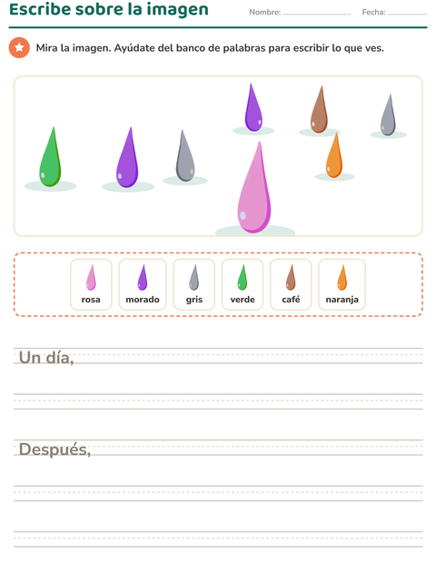 Vista previa de la hoja de Escribir sobre la imagen con Colores para grado 2