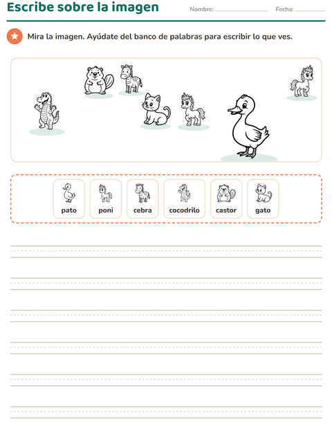 Vista previa de la hoja de Escribir sobre la imagen con Animales BN 4 para grado 2