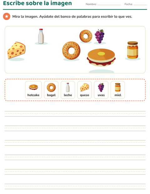 Vista previa de la hoja de Escribir sobre la imagen con Desayuno para grado 2