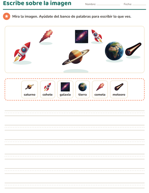 Vista previa de la hoja de Escribir sobre la imagen con Espacio para grado 2