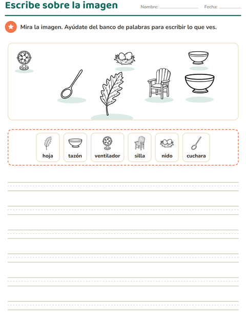 Vista previa de la hoja de Escribir sobre la imagen con Hogar y Naturaleza BN para grado 2