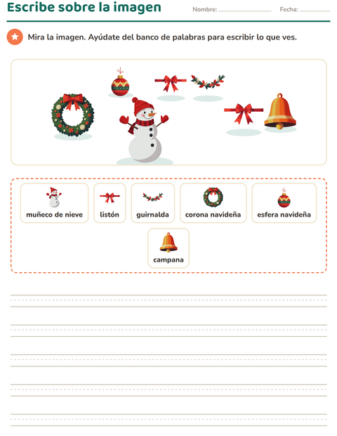 Vista previa de la hoja de Escribir sobre la imagen con Navidad para grado 2