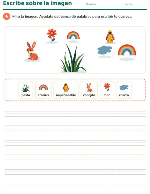 Vista previa de la hoja de Escribir sobre la imagen con Primavera para grado 2