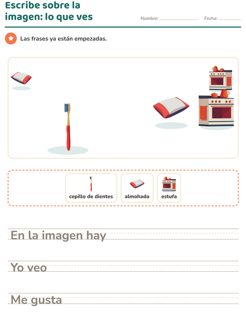 Vista previa de la hoja de Escribir sobre la imagen con Alrededor de la casa para grado 2