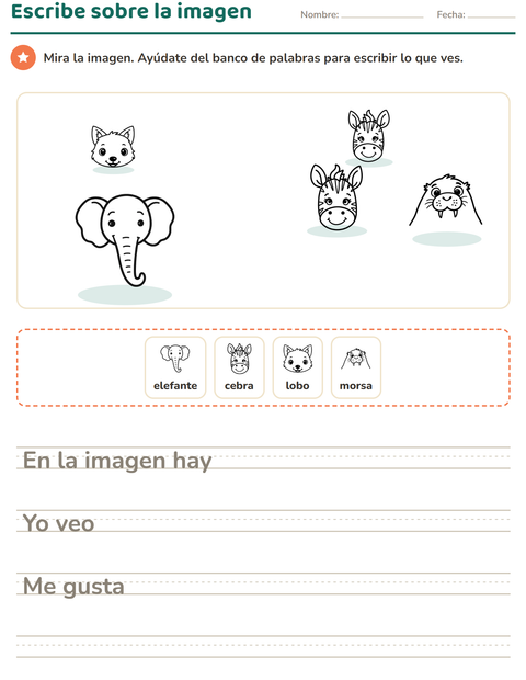 Vista previa de la hoja de Escribir sobre la imagen con Caras BN para grado 2